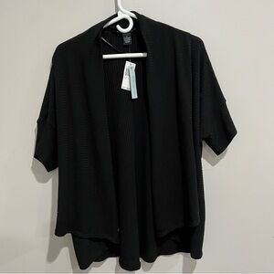 NWT Joan Vass short sleeve black open front cardigan womens S classic